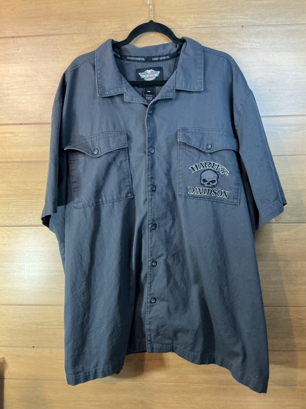 Harley Davidson Skull Shirt 3XL Gray Button Up Back Graphic Biker